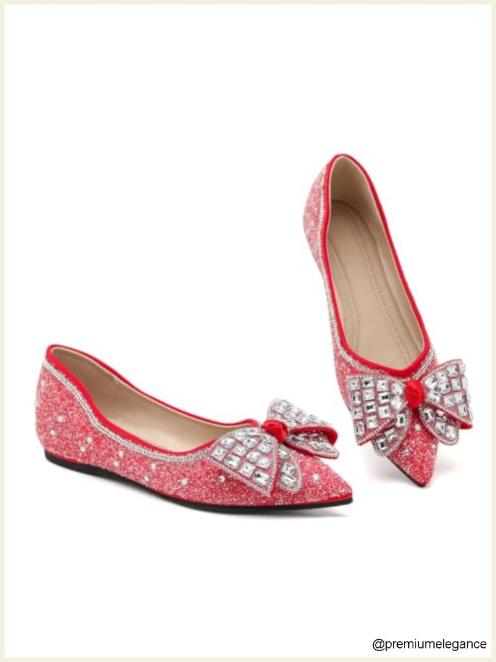 Women's Ballet Flats Pointed Toe Slip On Rhinestone Bow Shoes